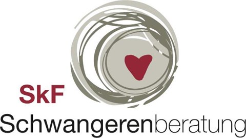 Das Logo der Schwangerenberatung: Ein rotes Herz in einem grauen Kreis